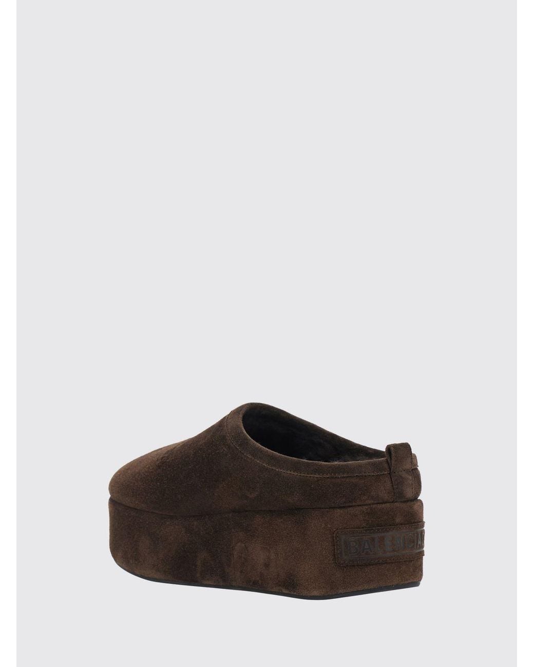 Balenciaga Brown Alaska Shearling-Lined Suede Mules With Wedge Platform Sole