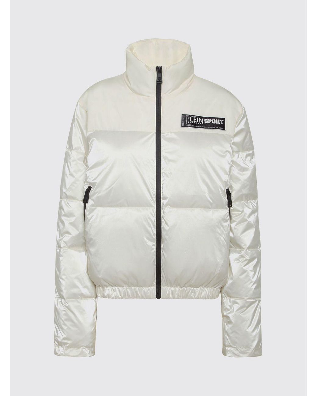 Philipp Plein White Cropped Quilted Bomber Jacket With High Neck