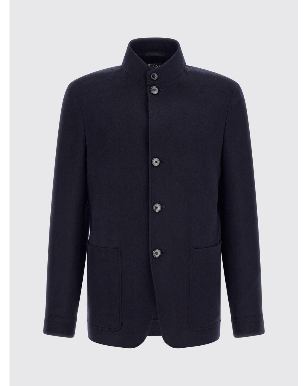Zegna Blue Single-Breasted Pure Cashmere Blazer With Mandarin Collar for men