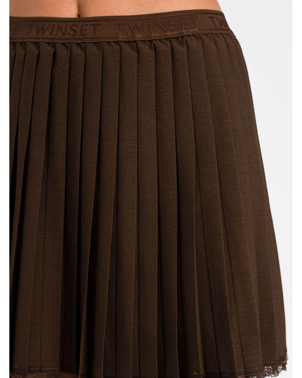 Twinset Brown Pleated Crêpe Mini Skirt With An Elasticated Waist