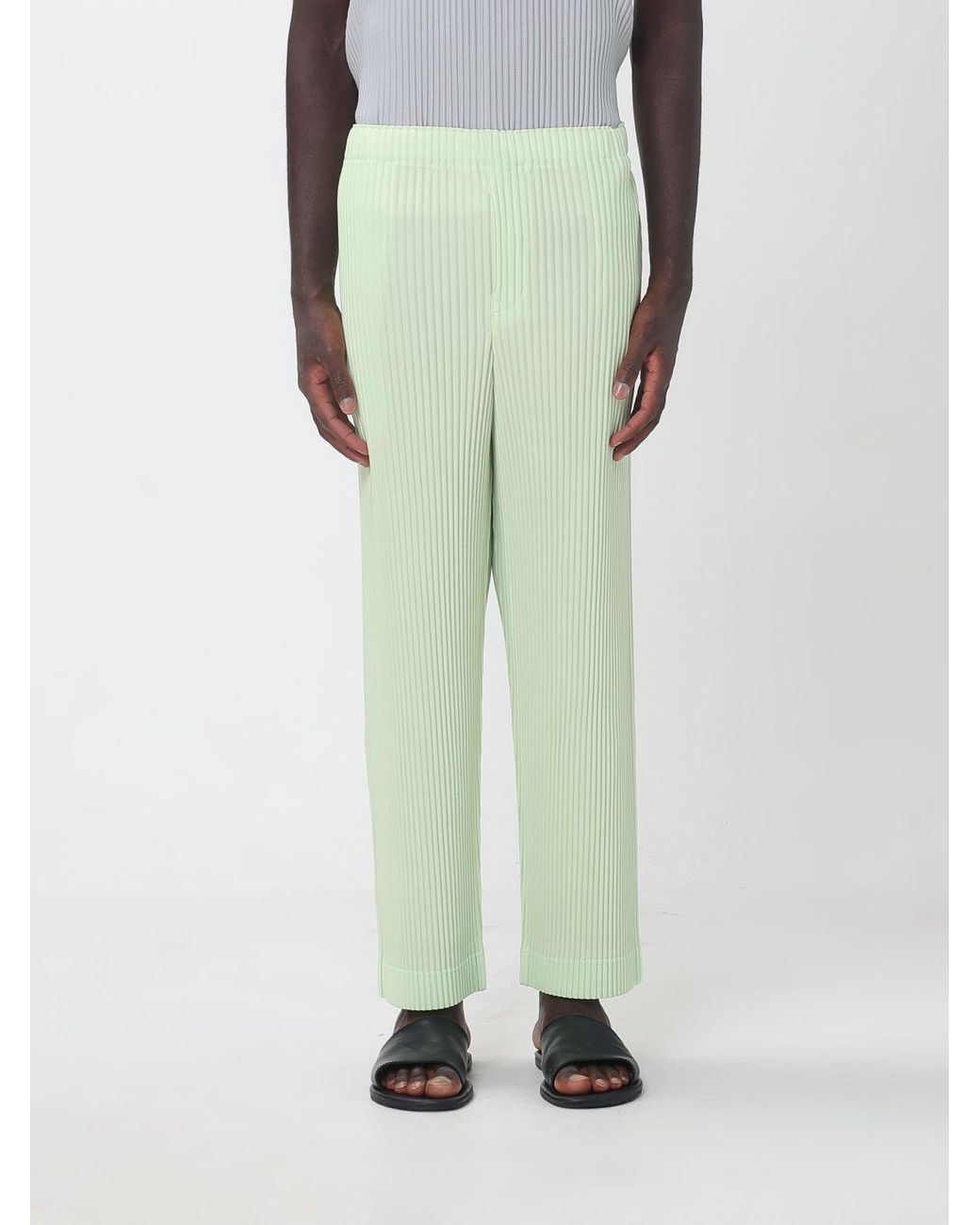 Homme Plissé Issey Miyake Green Homme Plissé Issey Miyake Slim Fit Pleated Trousers With Elasticated Waist for men