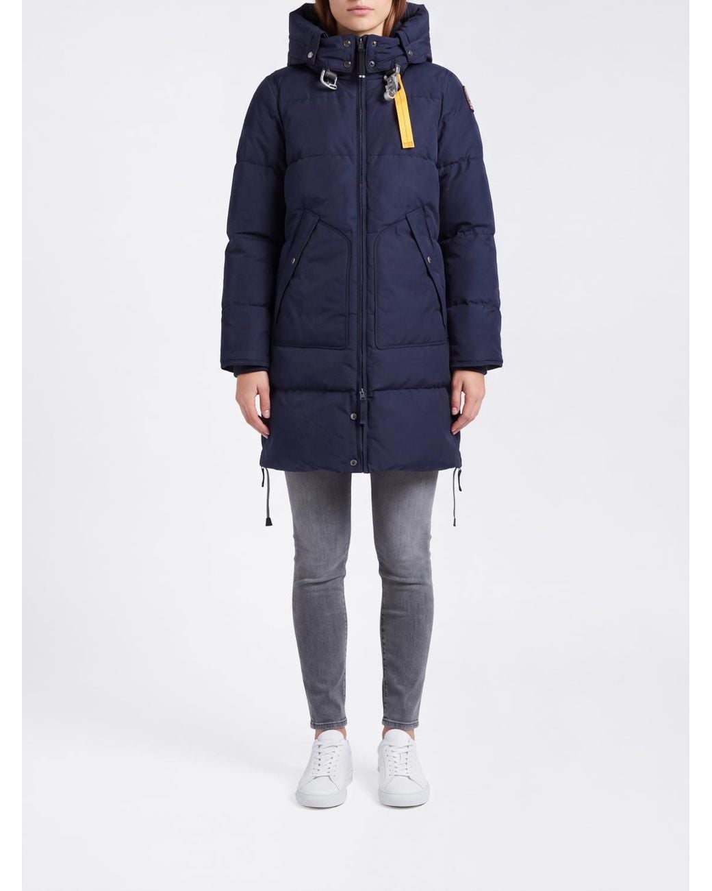 Parajumpers Blue Long Quilted Nylon Down Jacket With Hood And High Neck