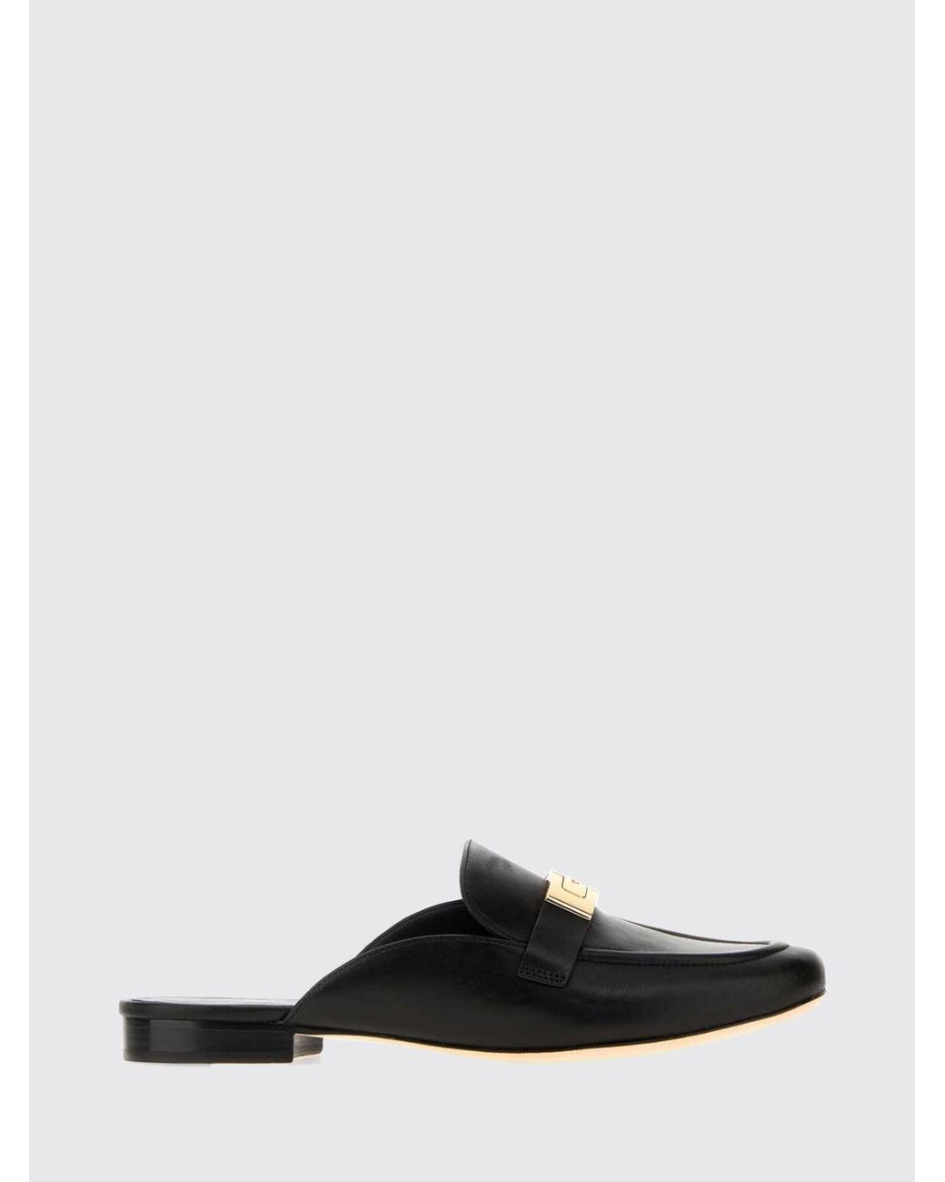 Tory Burch Black Smooth Leather Mules With Double T Logo And Low Heel
