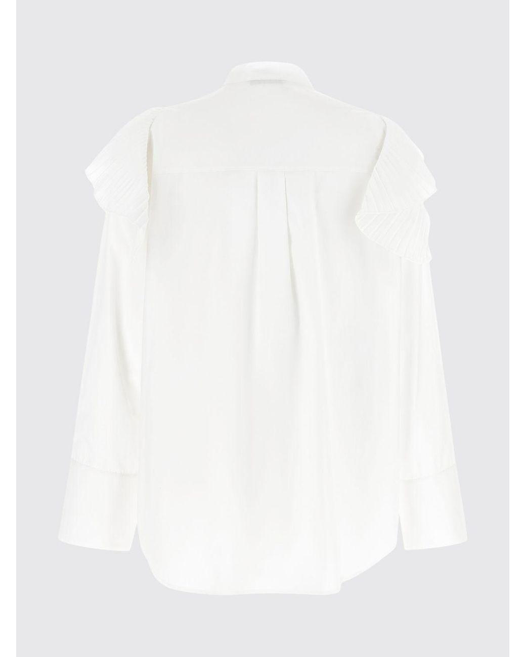 Alberta Ferretti White Cotton Pussy-Bow Shirt With Ruffles