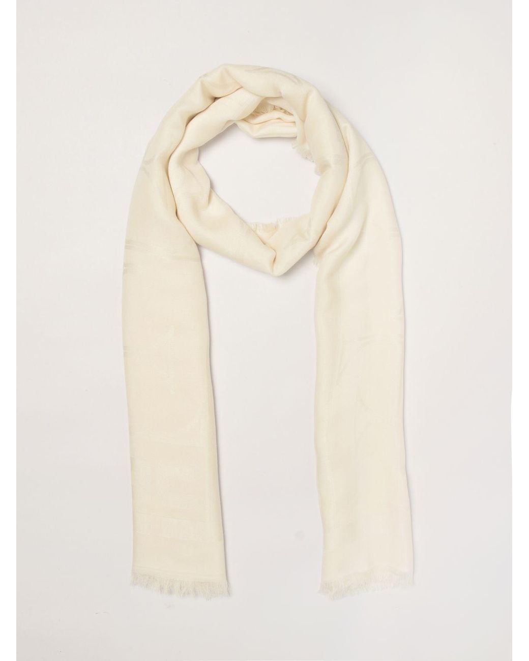 Elisabetta Franchi Natural Modal And Viscose Scarf With Jacquard Logo And Fringed Edges