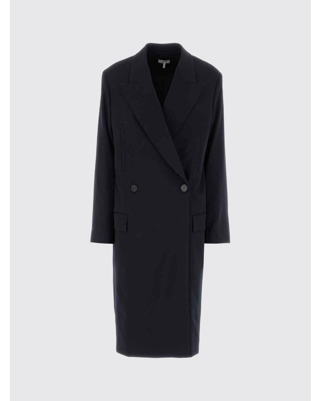 Loewe Blue Double-Breasted Long Virgin Wool Coat With Peak Lapels