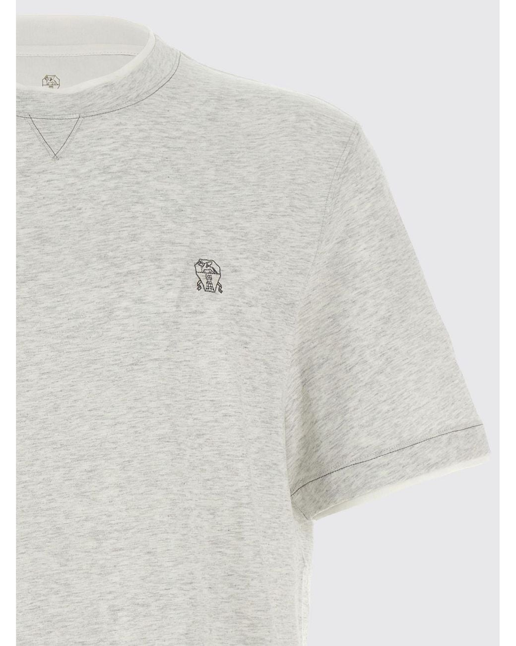Brunello Cucinelli Gray Slim Fit Cotton T-Shirt With Contrast Logo And Trims for men