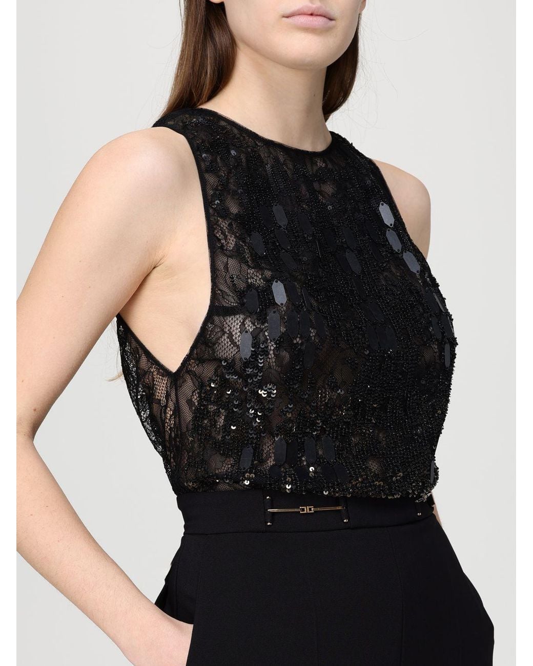 Elisabetta Franchi Black Lace Jumpsuit With Sequins