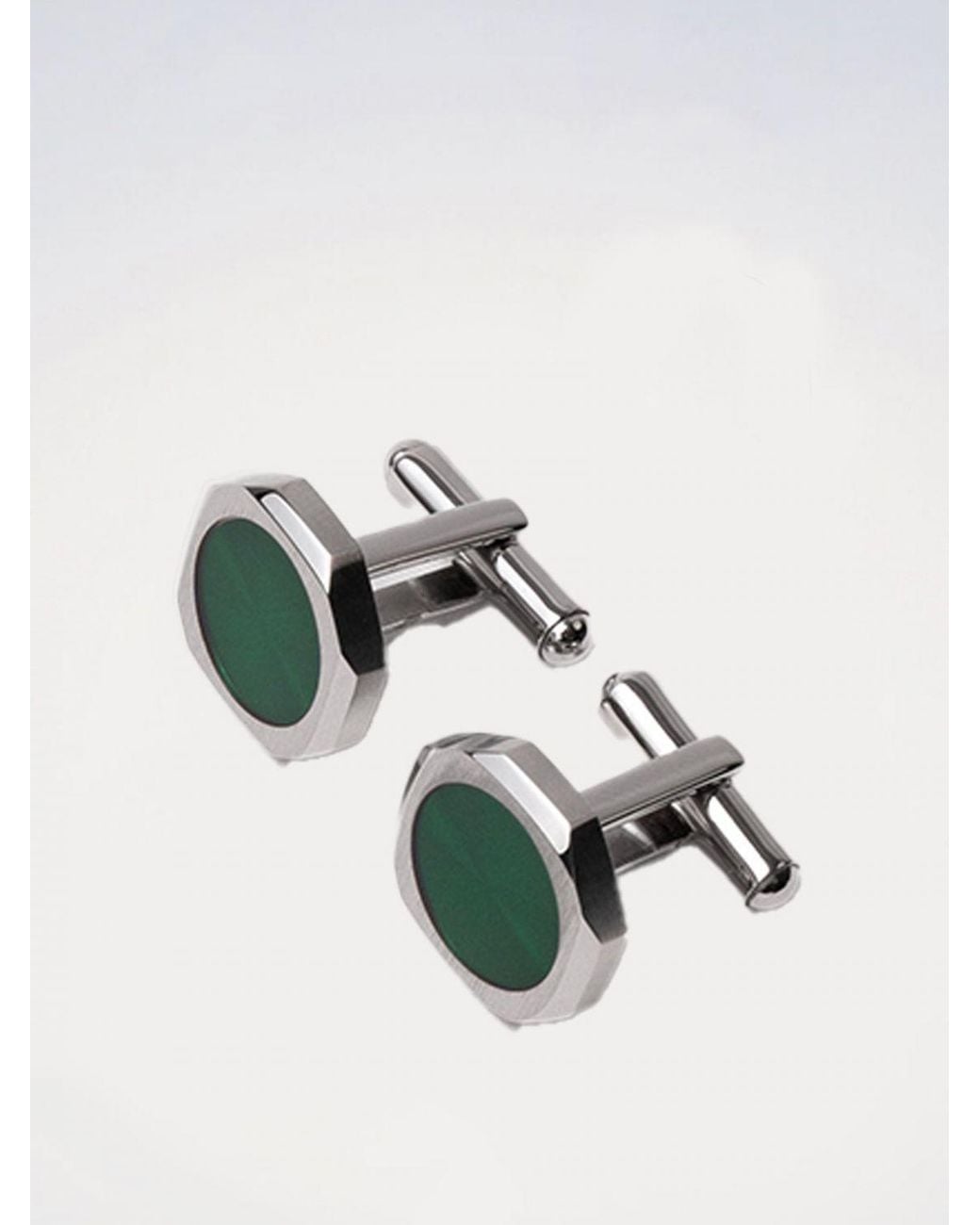 D1 Milano Green Two-Tone Steel Cufflinks With Rounded Shape And Engraved Logo for men