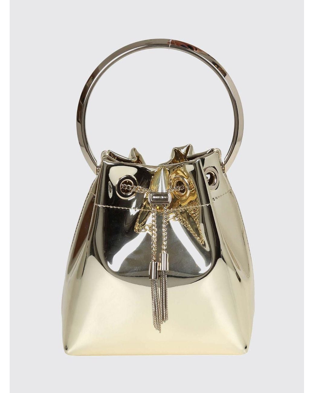 Jimmy Choo Natural Bon Bon Patent Leather Bucket Bag With Metallic Handle