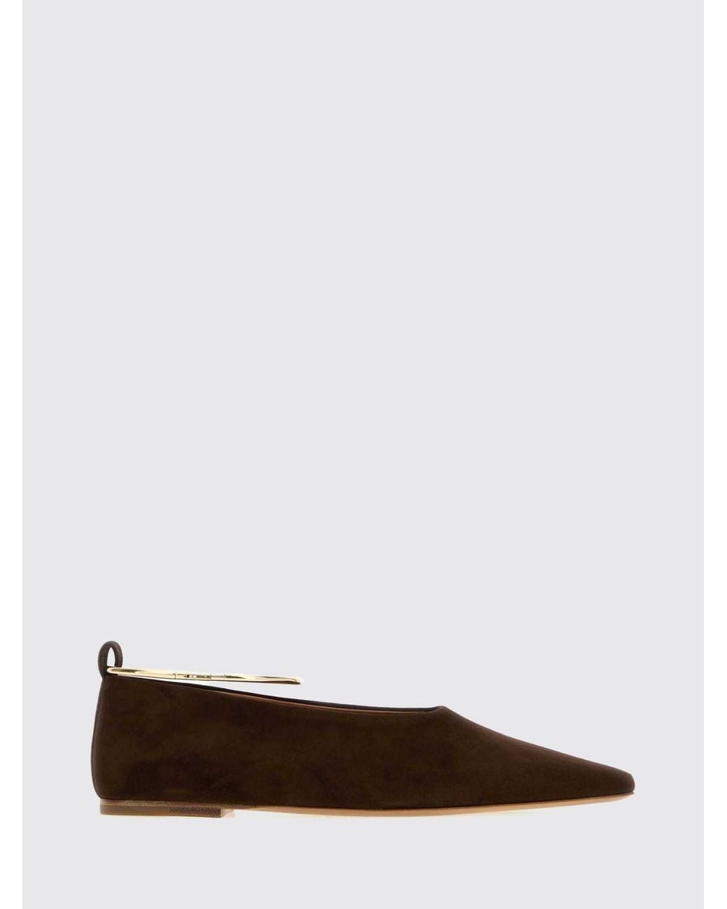 Jil Sander Brown Ring Suede Ballet Flats With Almond Toe