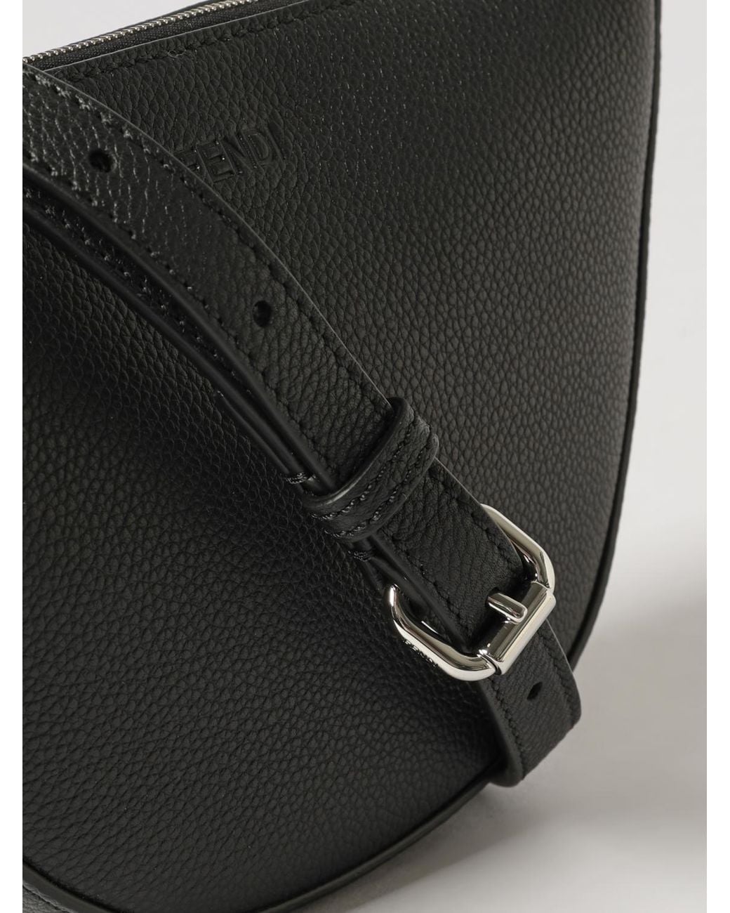 Fendi Black Crescent-Shaped Grained Calfskin Leather Crossbody Bag for men