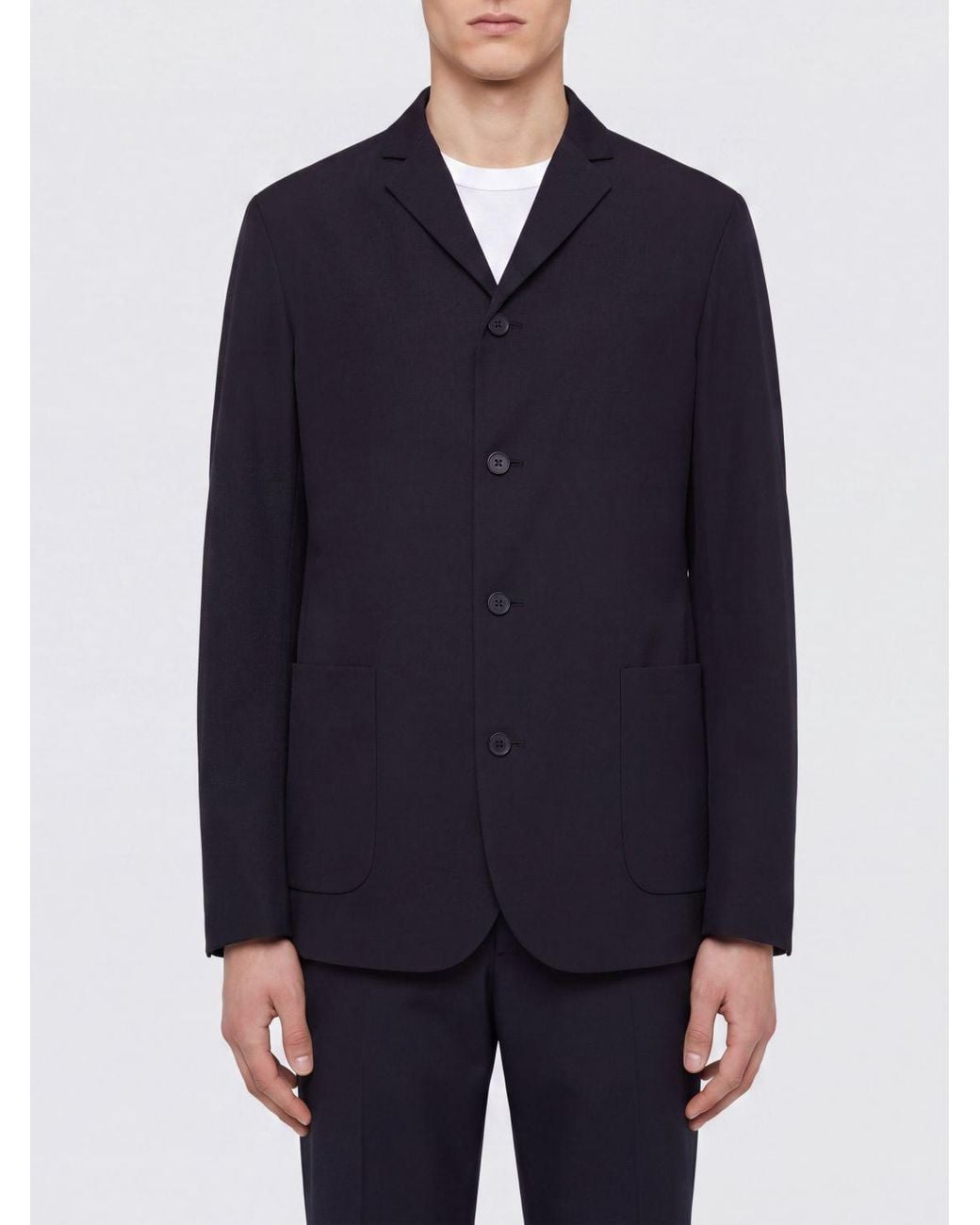 Jil Sander Blue Single-Breasted Short Polyester Coat With Classic Lapels for men
