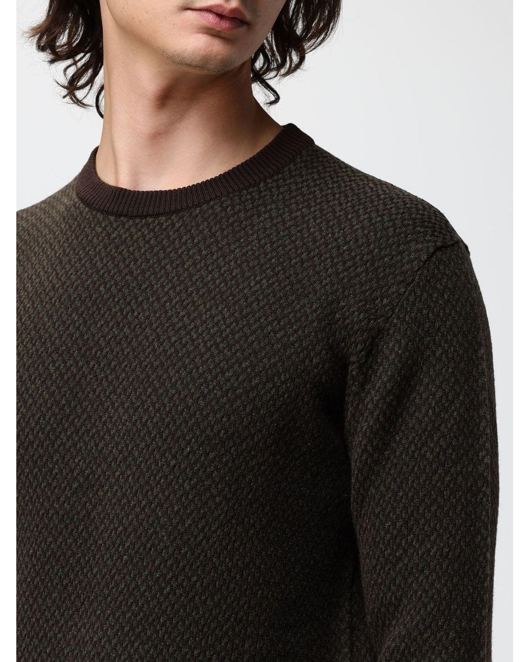Brooksfield Black Patterned Pure Virgin Wool Crewneck Jumper for men