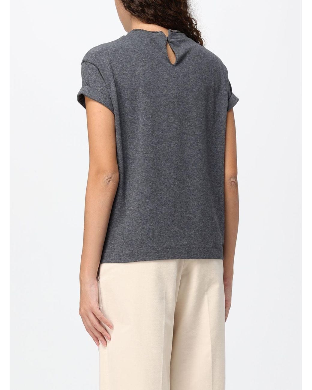 Brunello Cucinelli Blue Stretch-Cotton Crew-Neck T-Shirt With Monili Embroidery