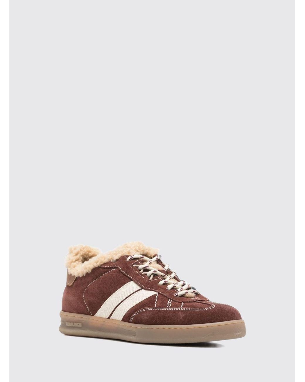 Woolrich Brown Bicolour Suede And Leather Low-Top Sneakers With Shearling Lining
