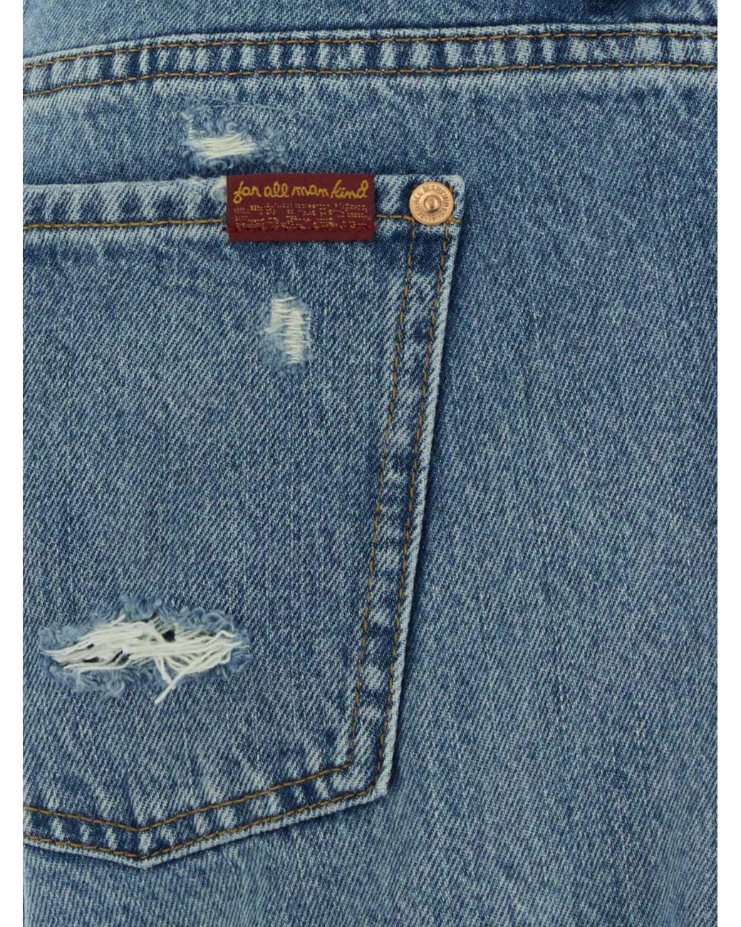 7 For All Mankind Blue High-Waisted Wide Leg Jeans