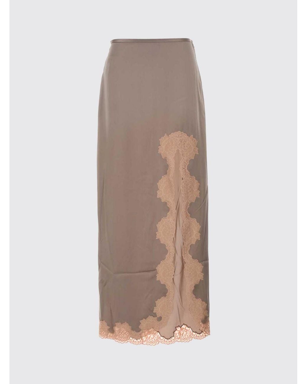 Valentino Garavani Pink Silk Midi Pencil Skirt With Lace Inserts And Front Slit