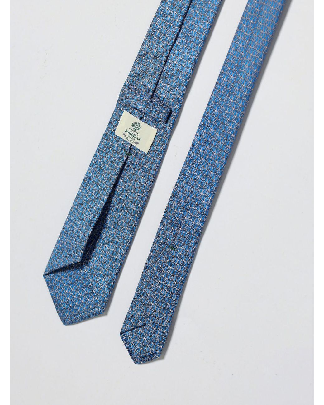 Luigi Borrelli Napoli Blue Pure Silk Tie With Graphic Print And Applied Logo for men