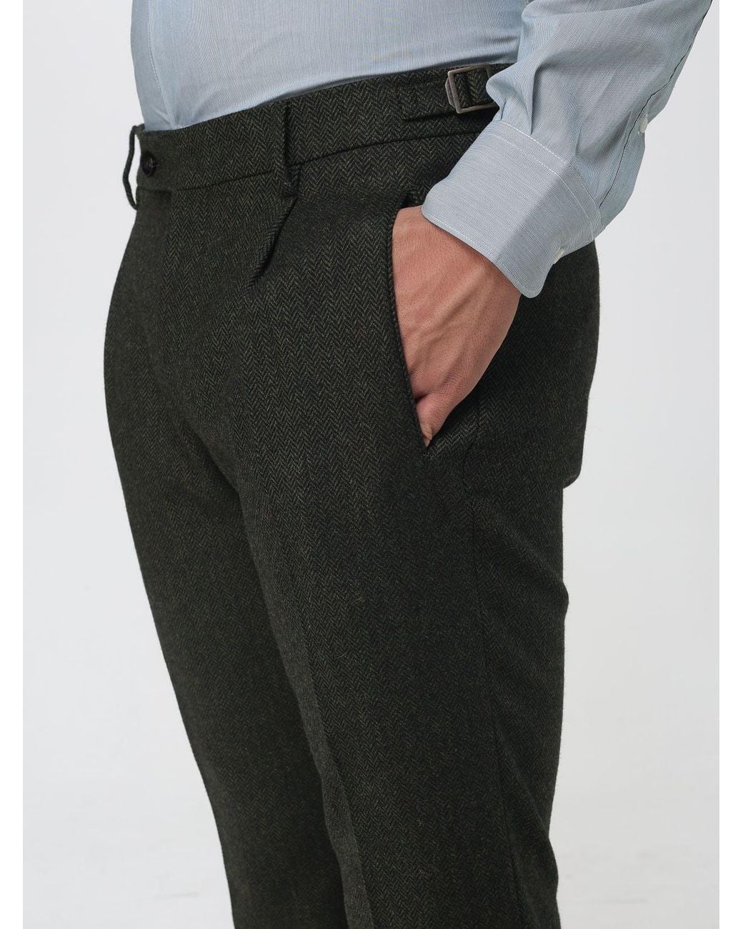 Berwich Gray Slim Fit Pleated Wool Chinos for men