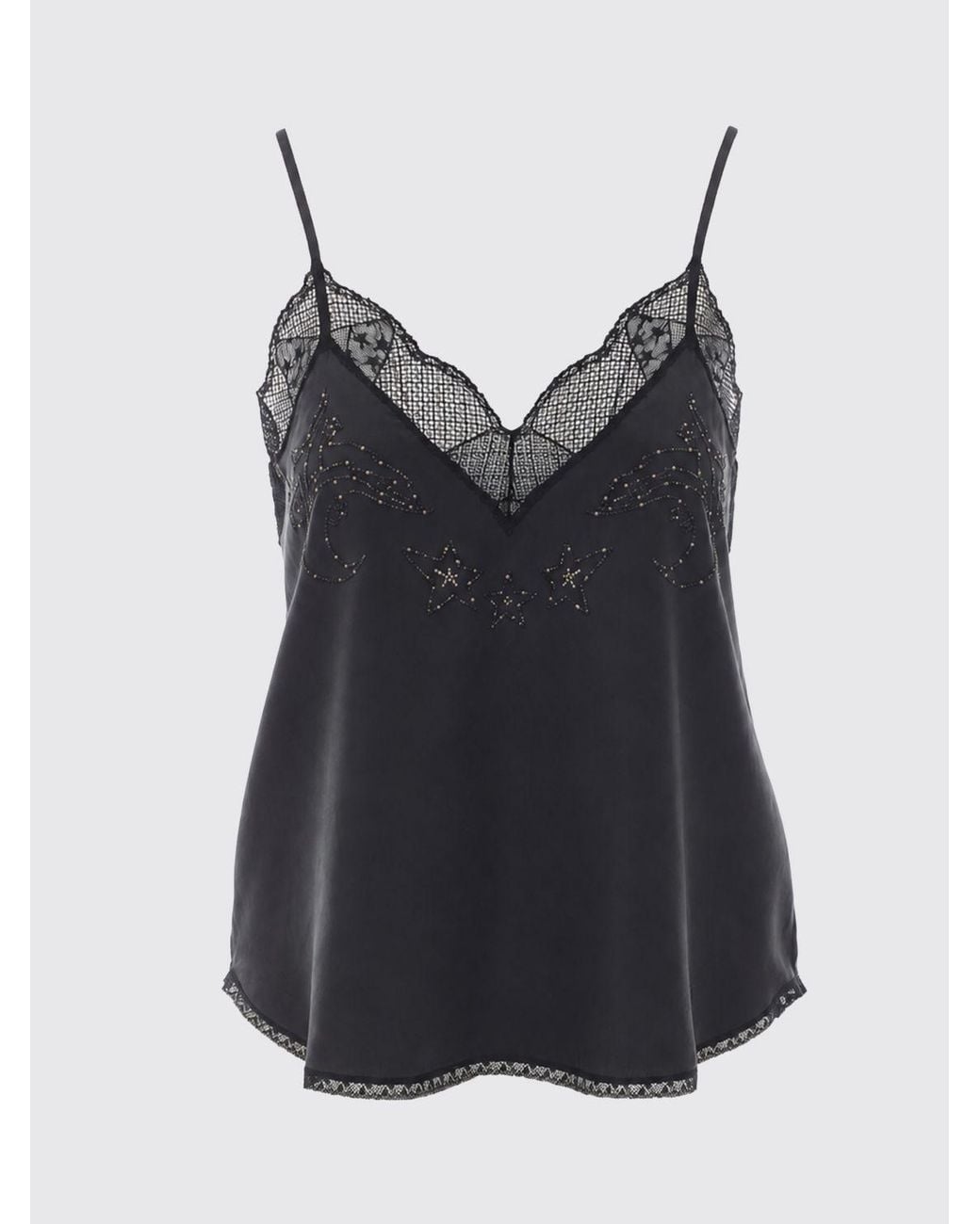 Zadig & Voltaire Blue Zadig &Amp Voltaire Crystal-Embroidered Silk And Lace Evening Top