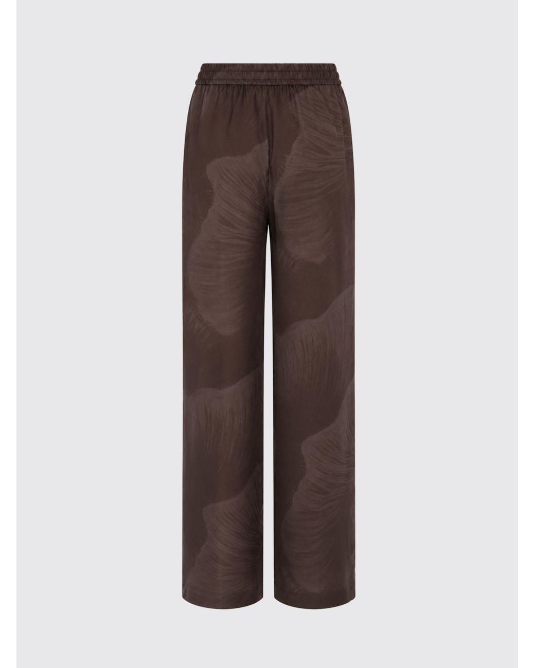 Herno Brown Floral Print Silk Straight-Leg Trousers With Drawstring Waist