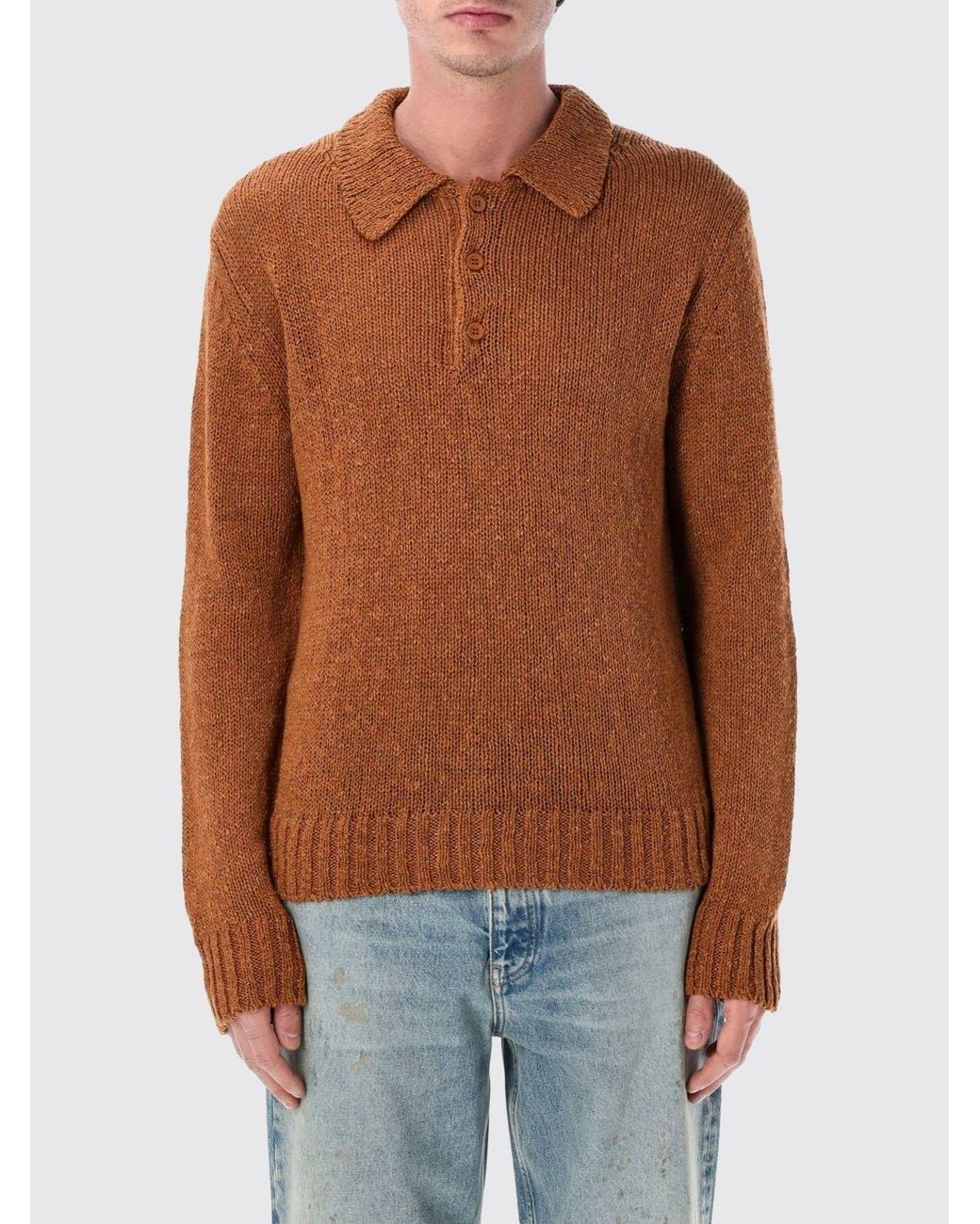 sunflower Orange Cotton And Linen Knit Polo Shirt for men