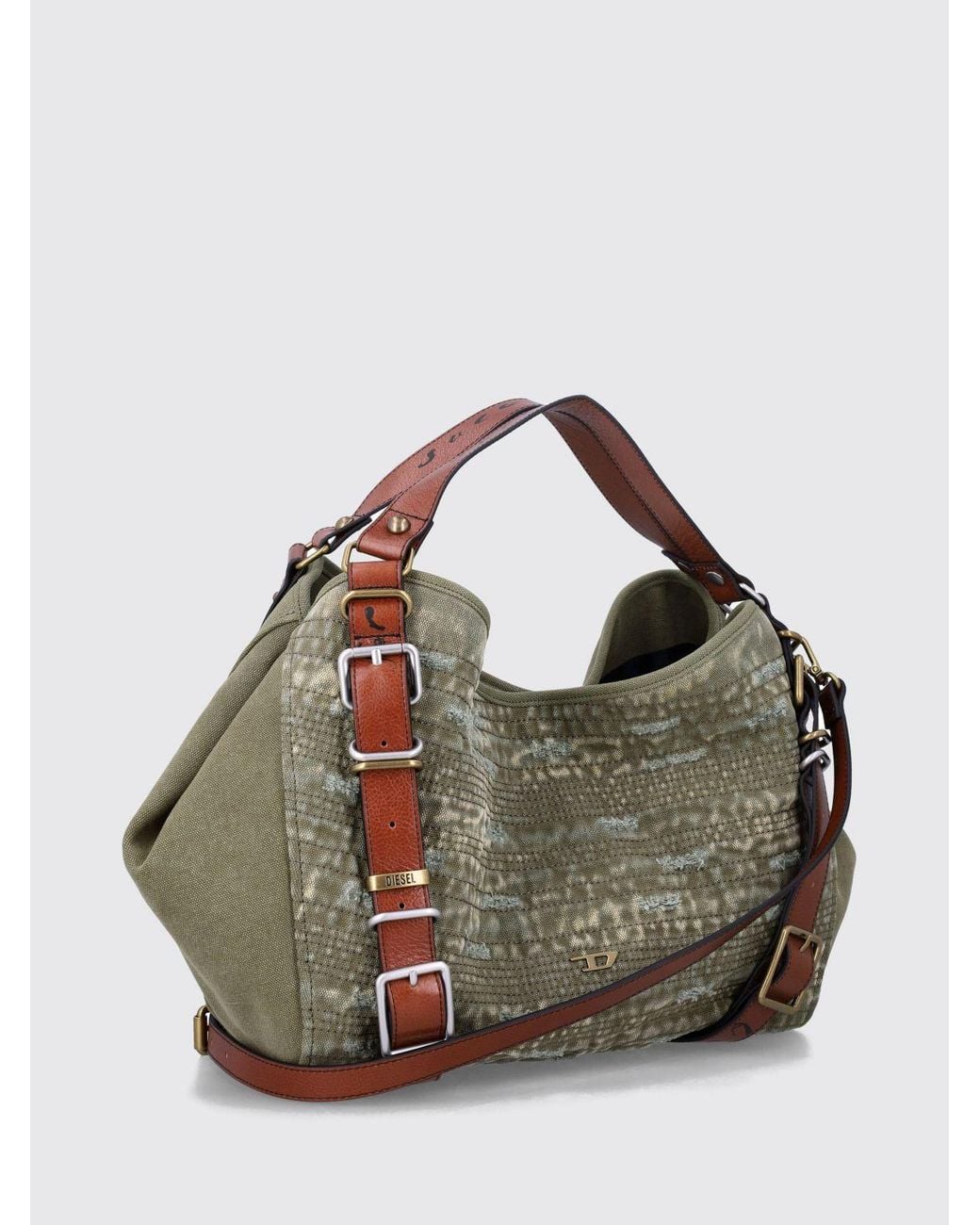 DIESEL Multicolor D-One Two-Tone Cotton And Leather Handbag With Oval D Logo
