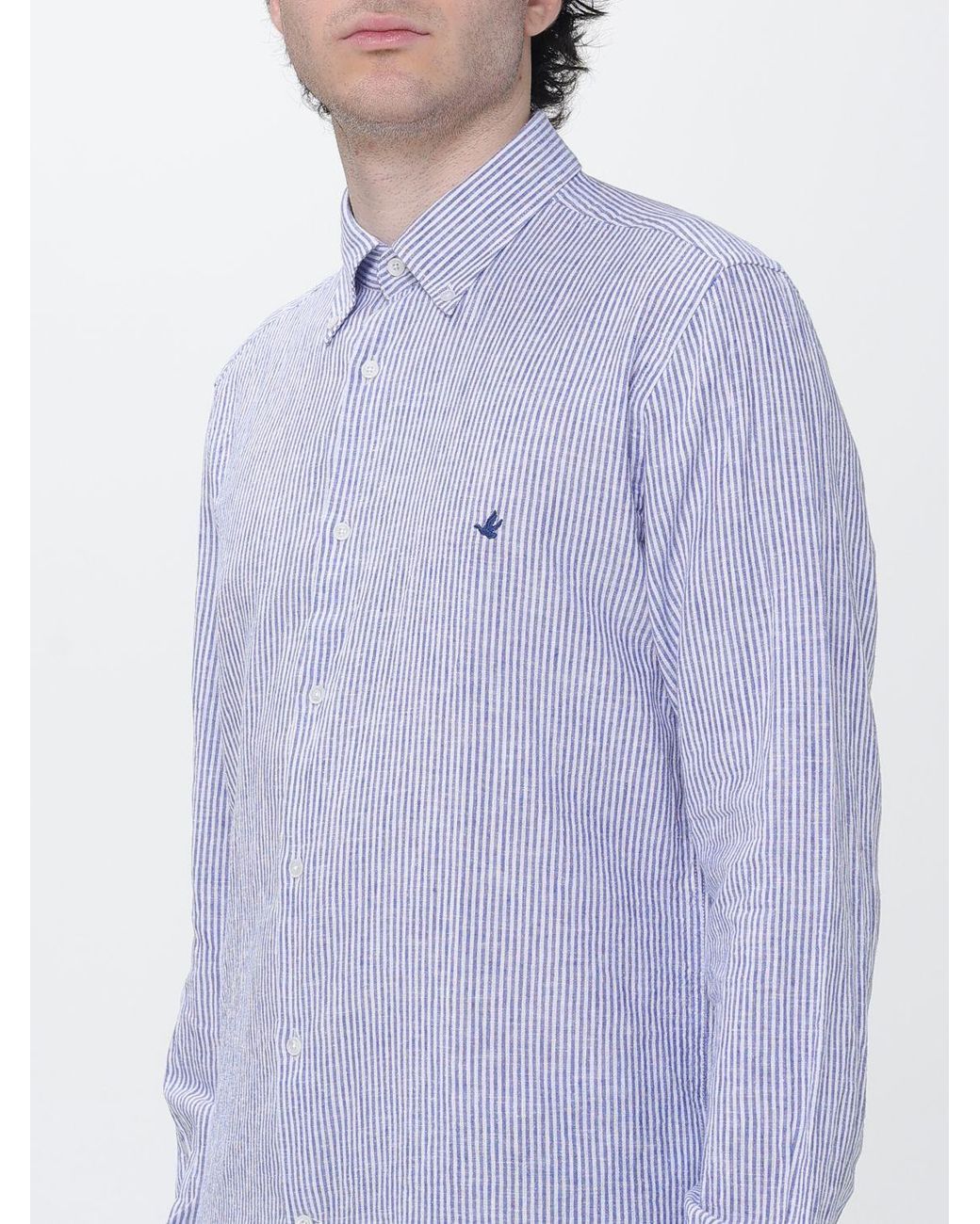 Brooksfield Purple Striped Linen Casual Shirt for men
