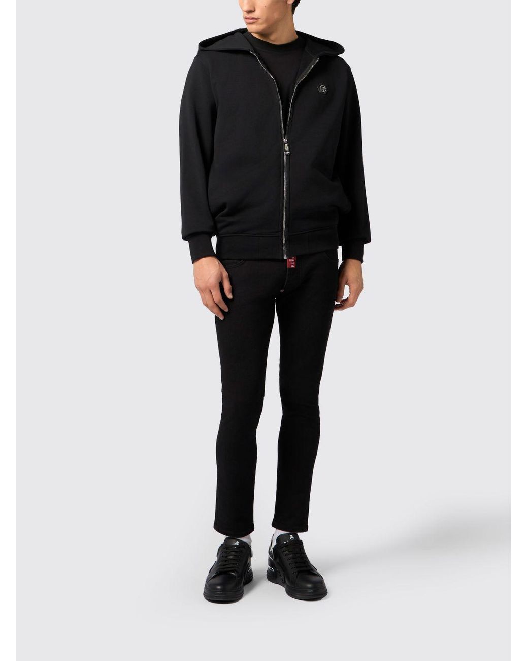 Philipp Plein Black Cotton Zip Up Hoodie for men