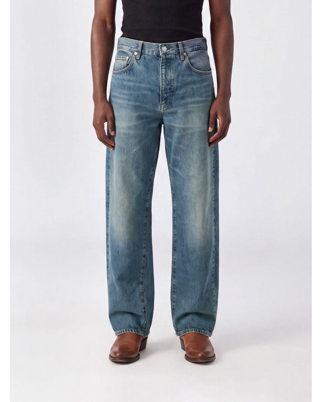 sunflower Blue Mid-Rise Flared Cotton Denim Jeans for men