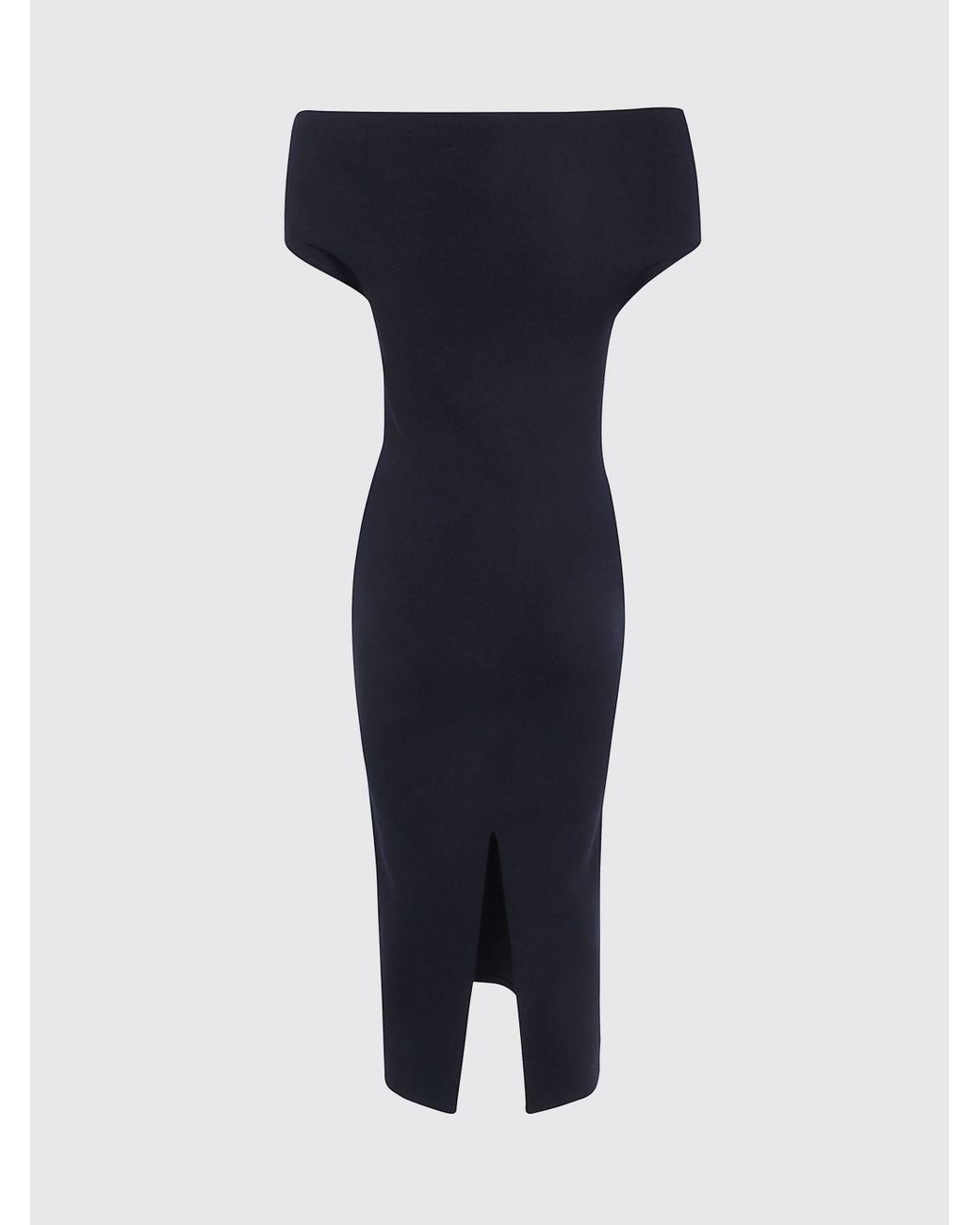 Alberta Ferretti Blue Off-The-Shoulder Midi Sheath Dress With Back Slit
