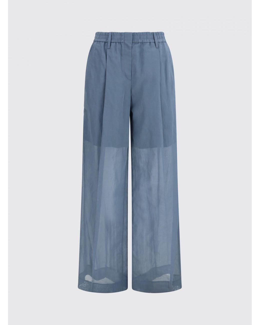 Brunello Cucinelli Blue Wide-Leg Cotton Trousers