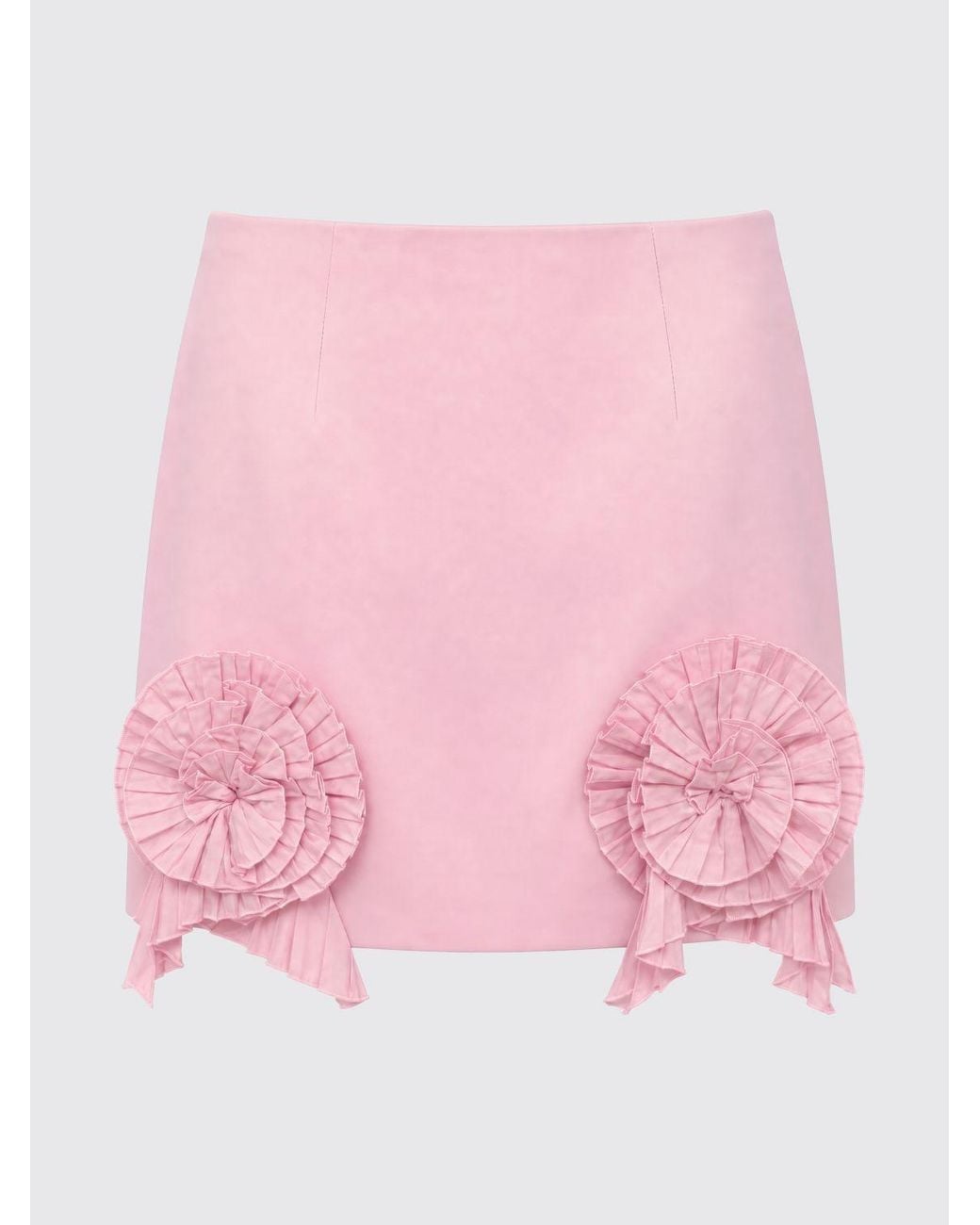 Blumarine Pink High-Waisted Crêpe Pencil Mini Skirt With Floral Appliqué