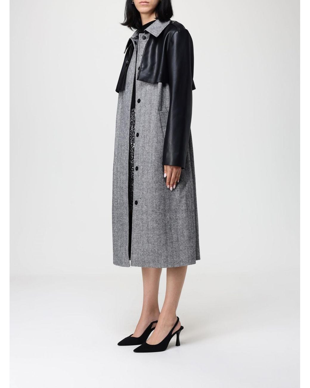 Karl Lagerfeld Gray Belted Herringbone Coat