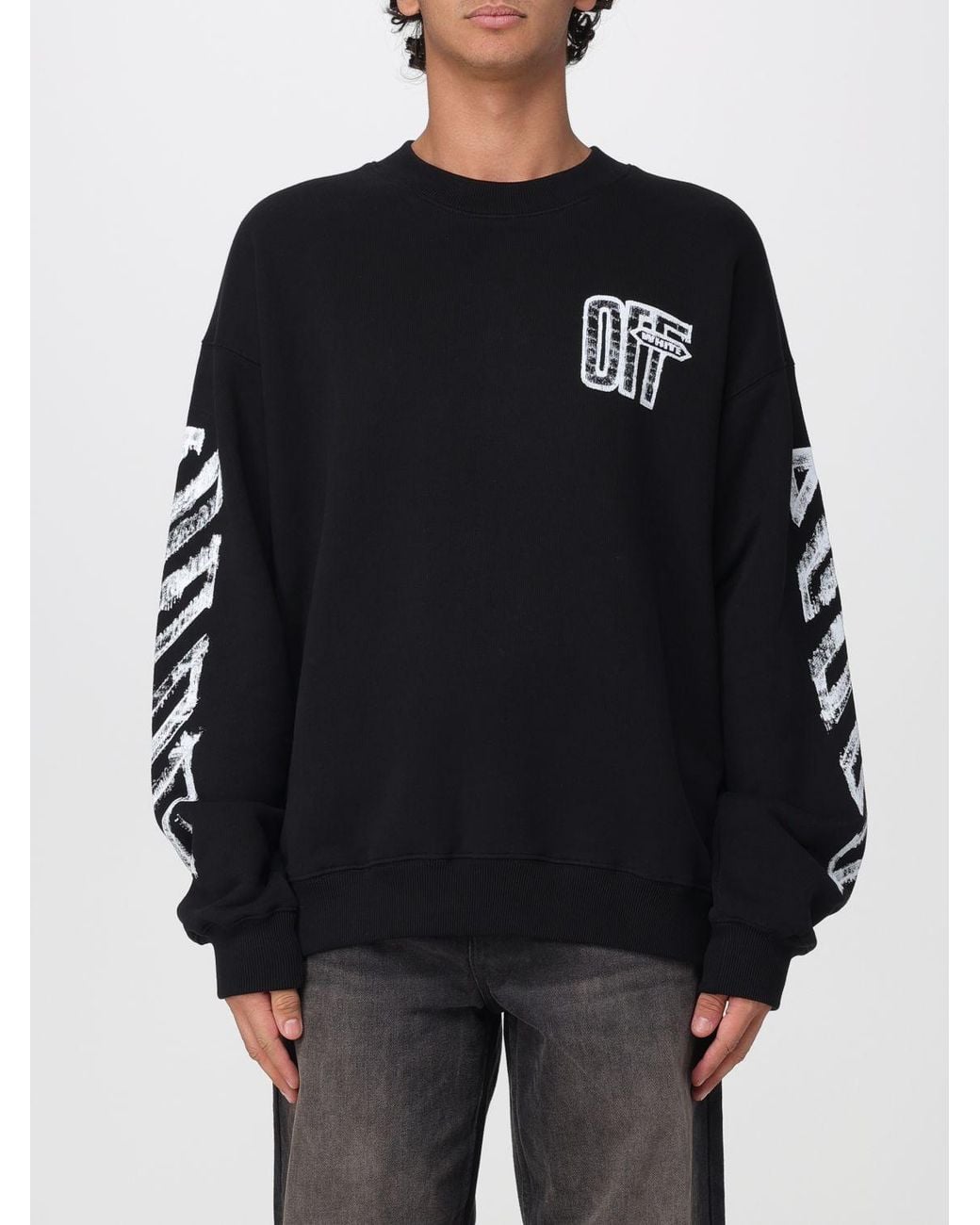 Off-White c/o Virgil Abloh Black Relaxed Fit Cotton Crewneck Sweatshirt With Arrow And Diagonal Prints for men