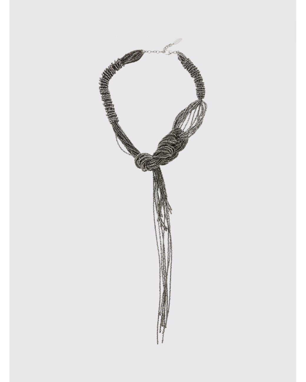 Brunello Cucinelli White Mehrreihige Halskette Aus Mit Steinen Und Graviertem Logo