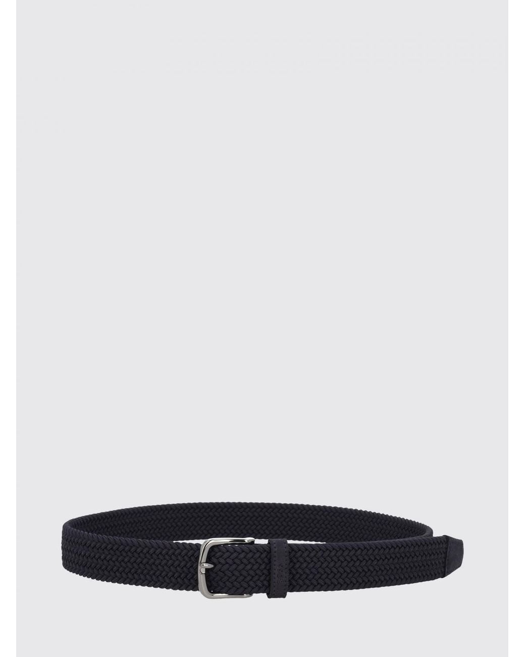 Boss White Adjustable Woven Leather Belt With Pin Buckle for men