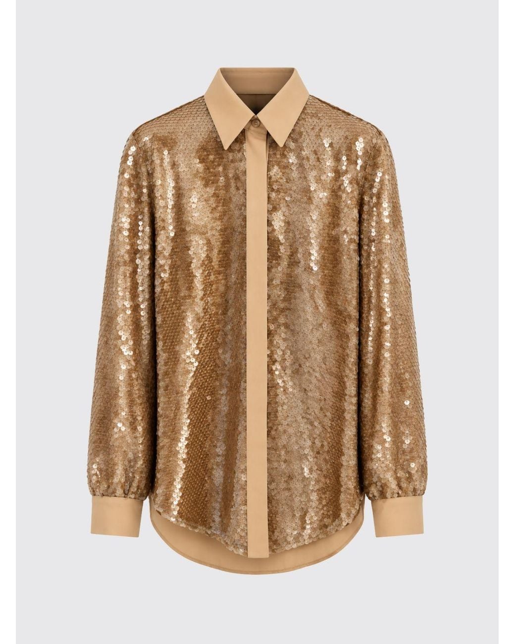 Alberta Ferretti Brown Slim Fit Sequin-Embellished Shirt With French Collar