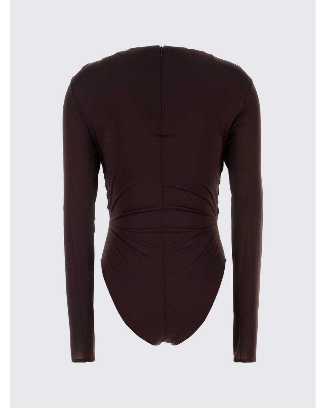 Balmain Brown Long-Sleeved Viscose Bodysuit With Draping And Lace Inserts