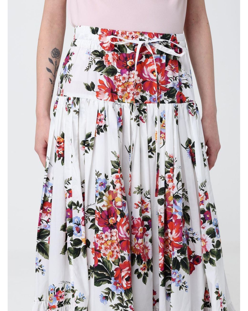Dolce & Gabbana White Dolce &Amp Gabbana Floral Cotton Skirt