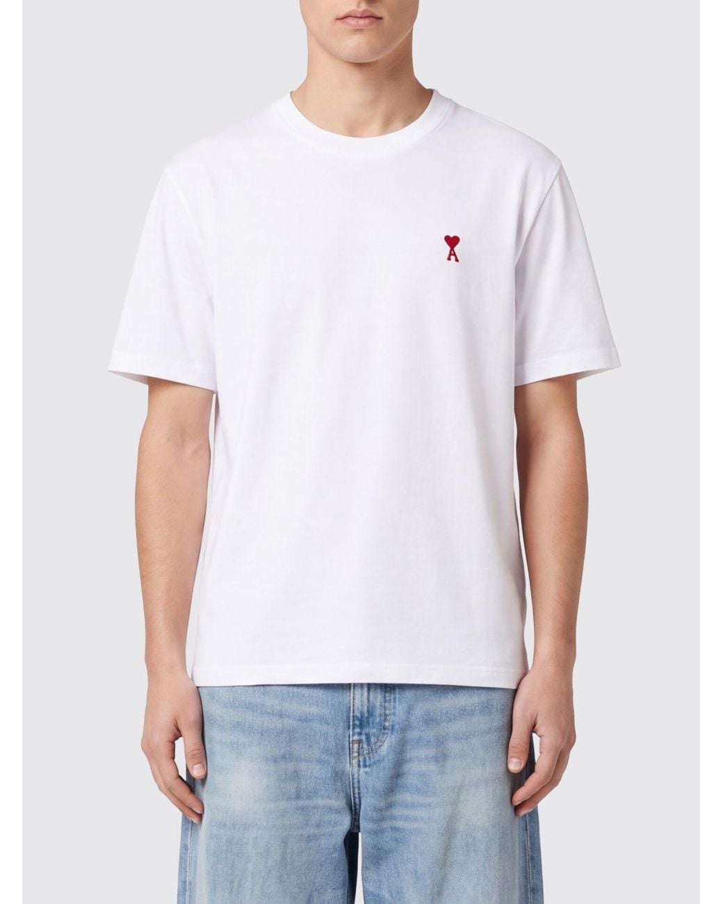 AMI White Long-Sleeved Organic Cotton T-Shirt With Embroidered Logo for men