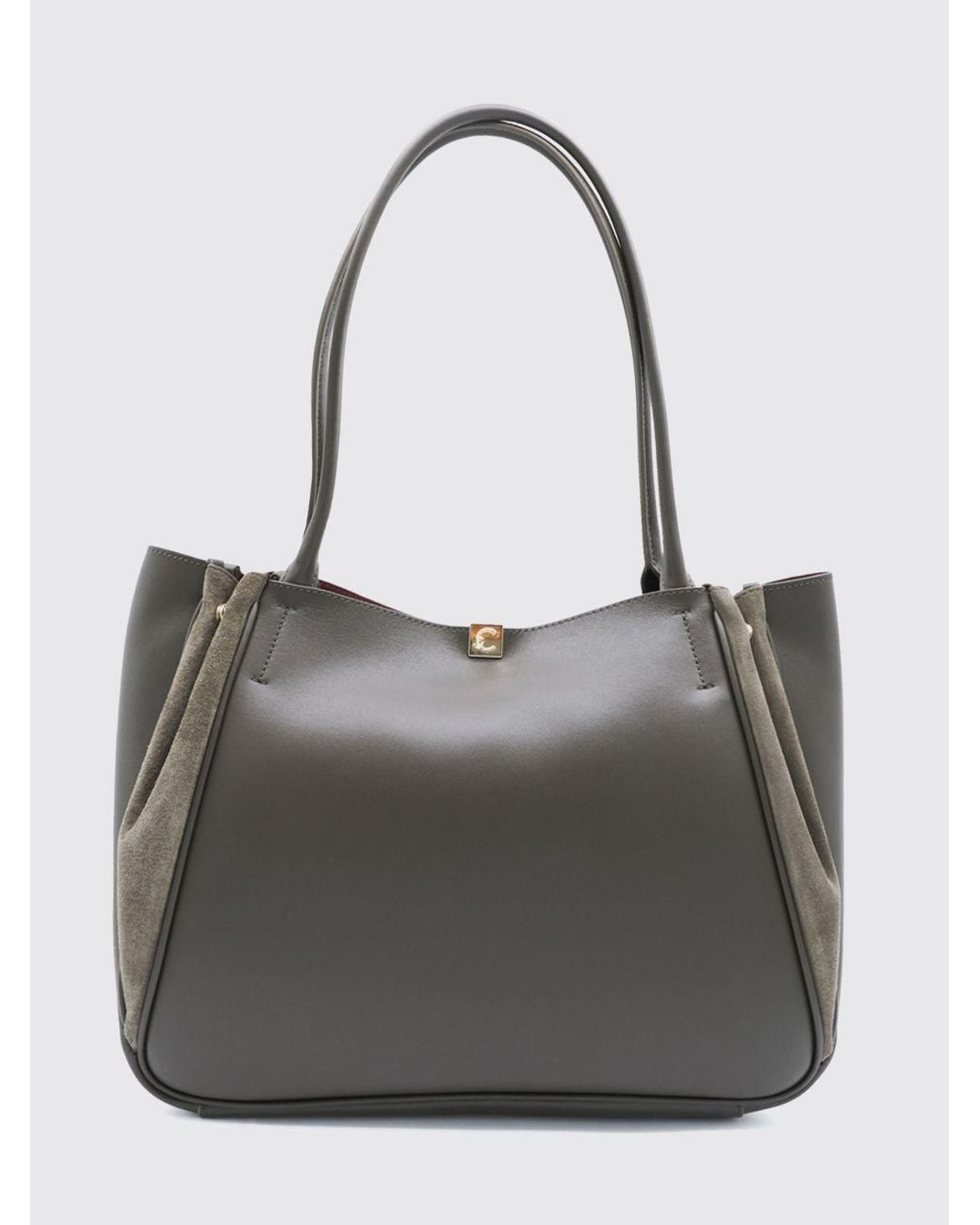Coccinelle Gray Pansy Suede And Smooth Leather Shoulder Bag With Double Handle