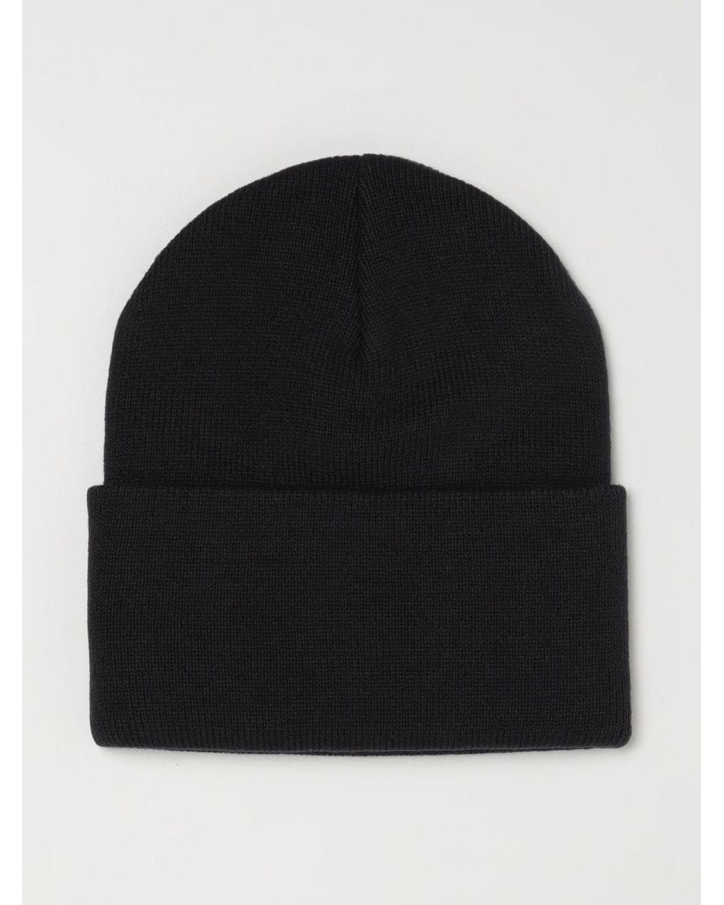 Carhartt Black Acrylic Beanie Hat With Embroidered Logo And Turn-Up for men