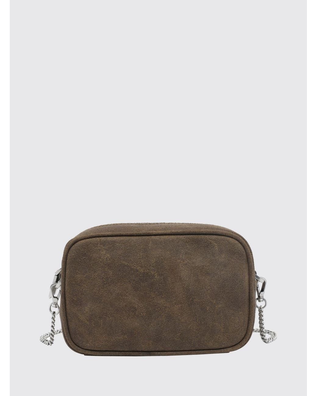 Golden Goose Deluxe Brand Gray Mini Star Suede Camera Bag With Studs And Chain Strap