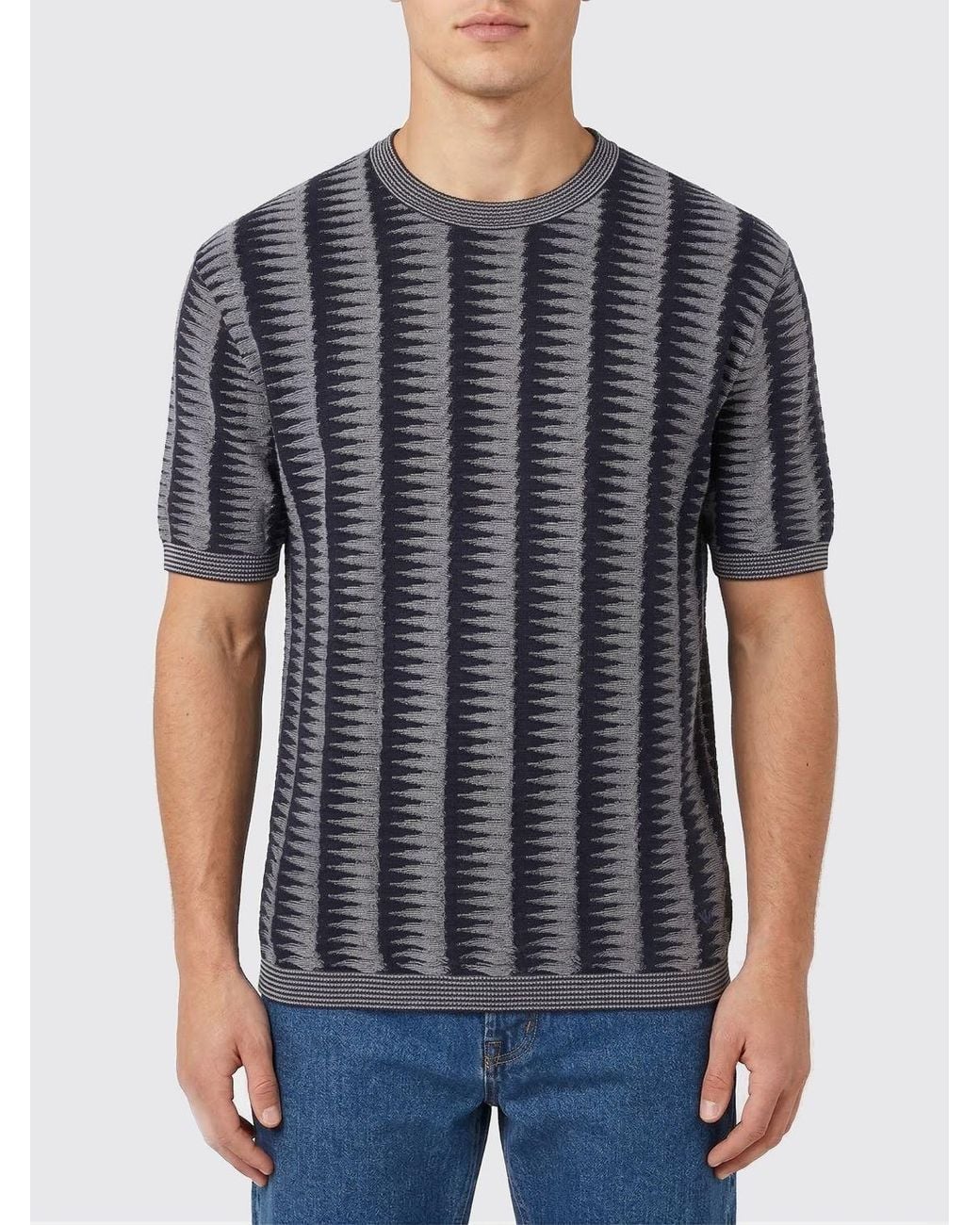Emporio Armani Blue Cotton Crew Neck Sweater for men
