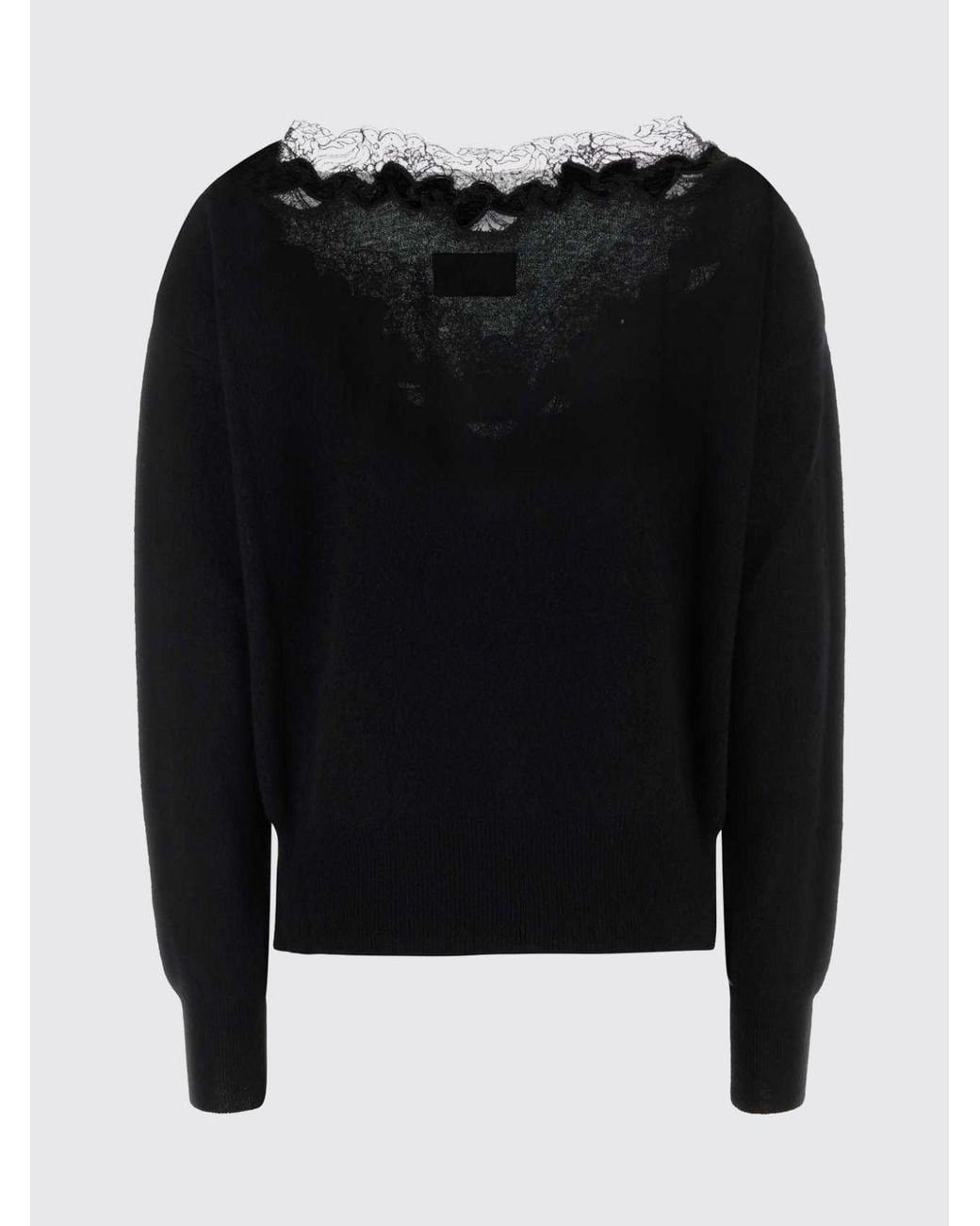 Ermanno Scervino Black V-Neck Pure Cashmere Jumper With Lace Inserts