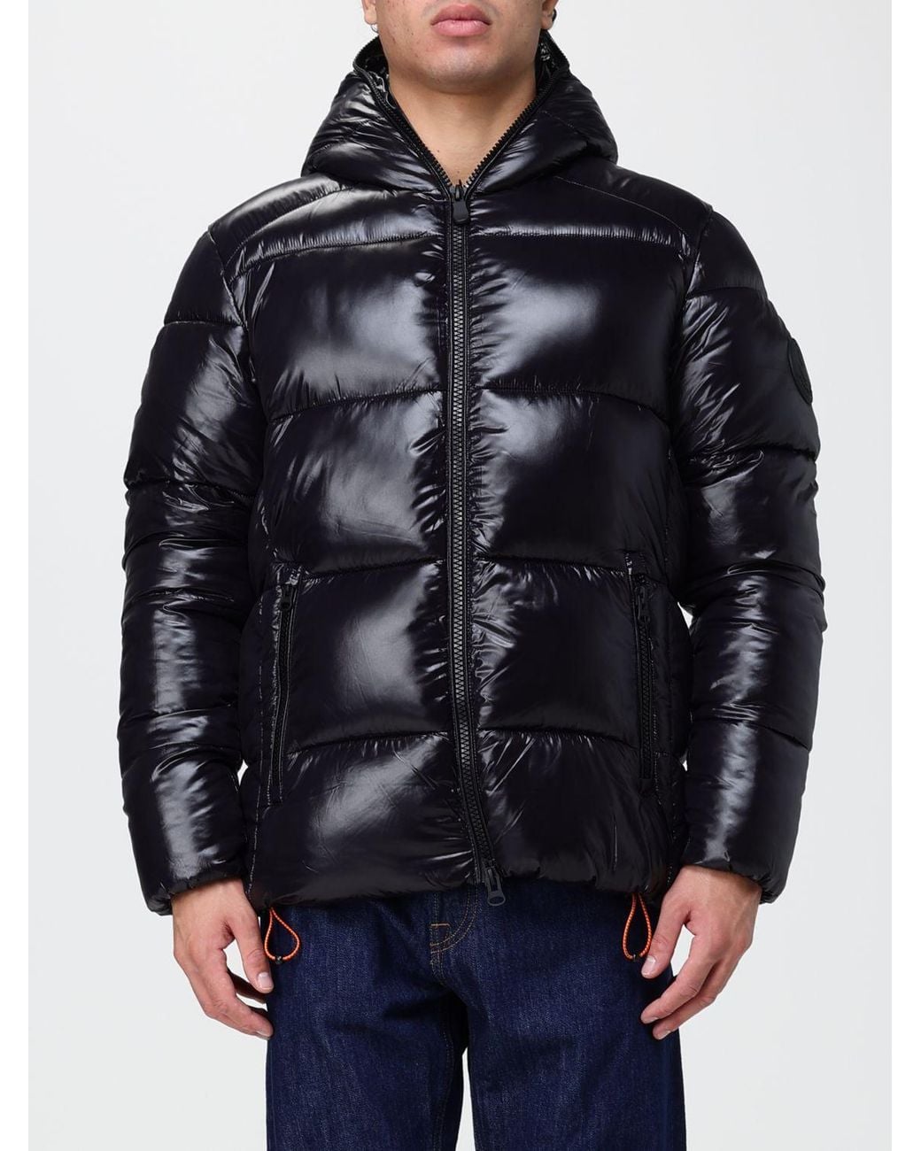 Save The Duck Blue Short Quilted Nylon Puffer Jacket With Hood And Zip Closure for men