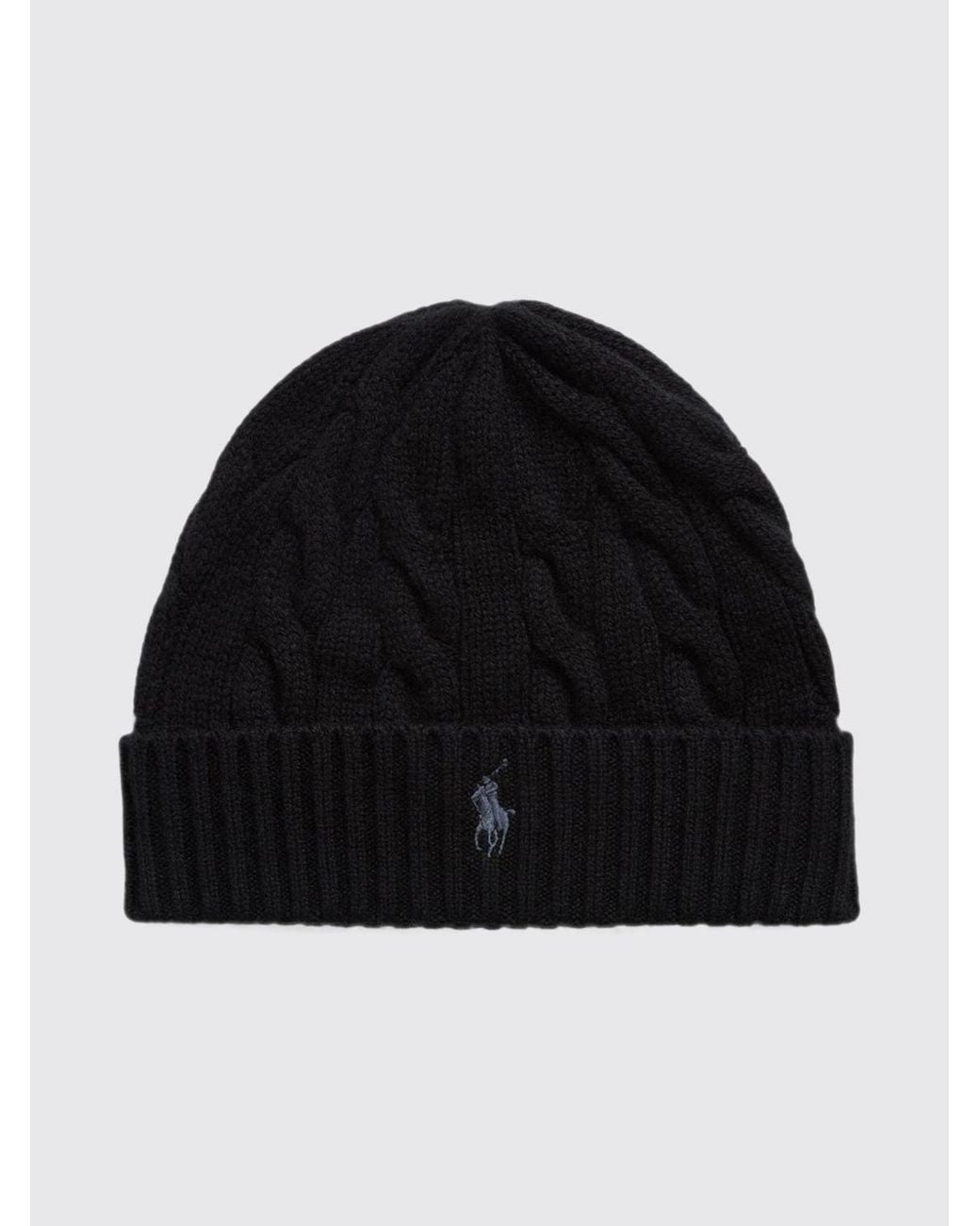 Polo Ralph Lauren Black Wool And Cashmere Blend Beanie With Contrast Pony Logo for men