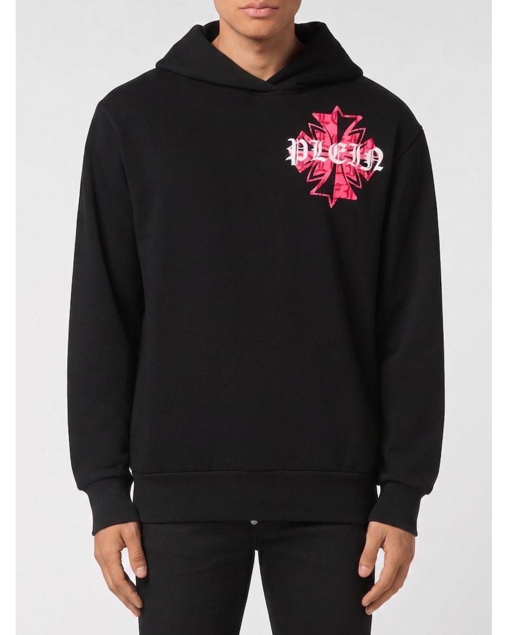 Philipp Plein Black Cotton Hoodie With Logo Print for men